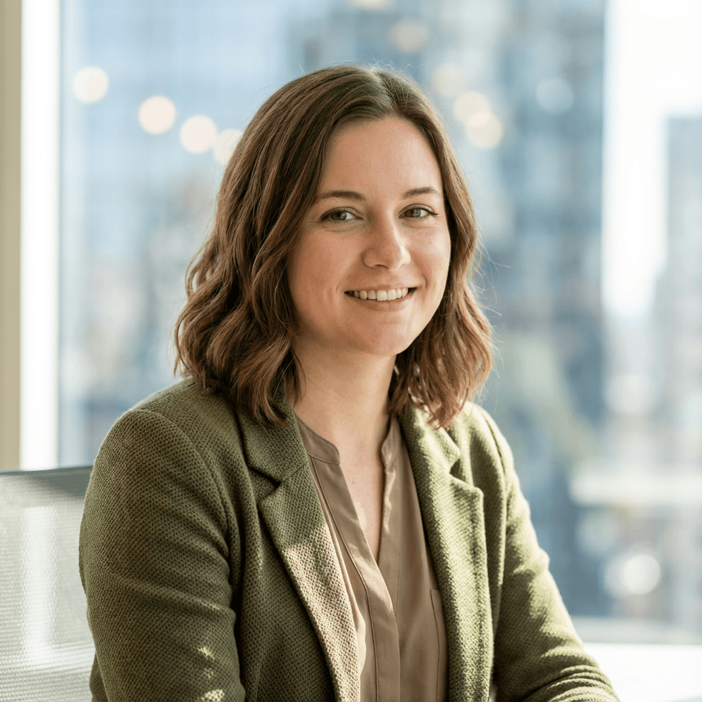 Andrea M. in a professional blazer in a modern office