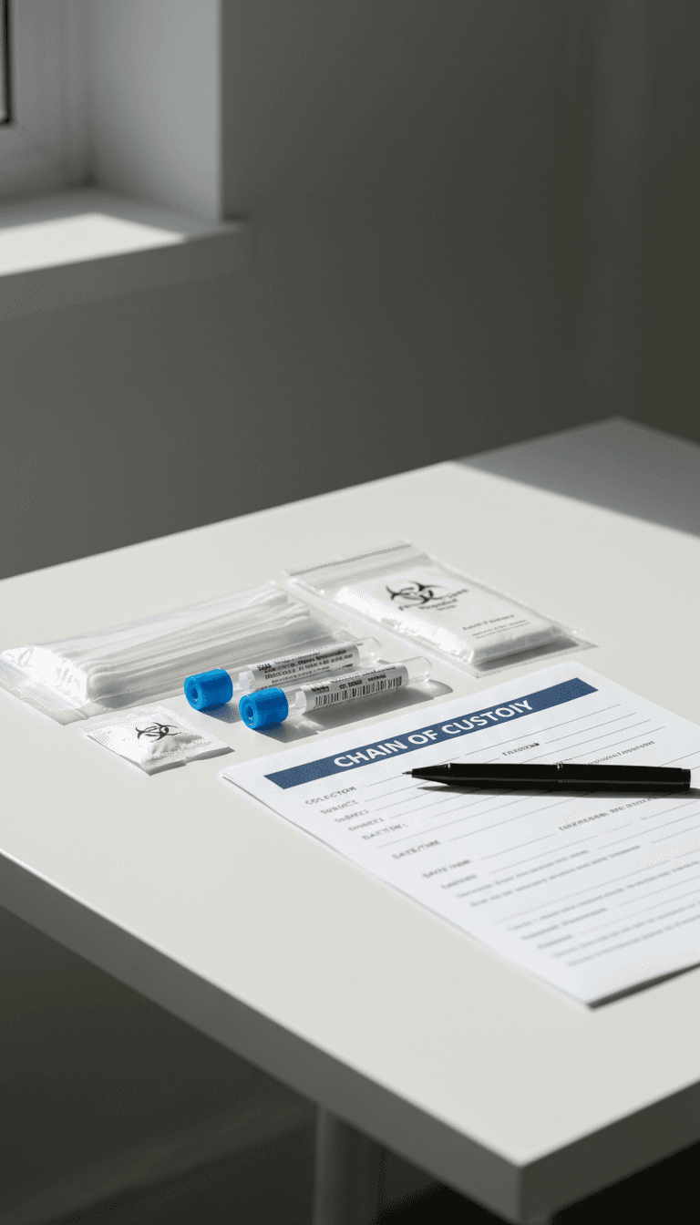 Collection kit and chain-of-custody form on a clean table